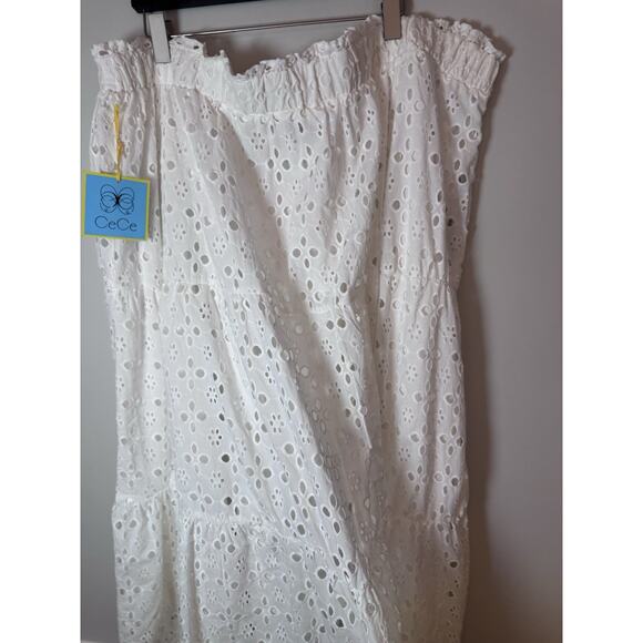 Cece Eyelet Midi A-Line Skirt Elastic Waist Lined Ivory White Women’s Plus 22W - Picture 14 of 15